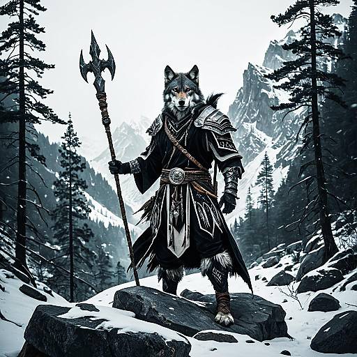 Heroic Wolf Mage in Mystical Mountains