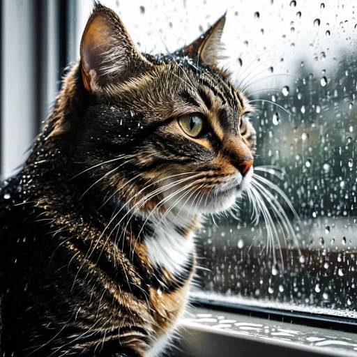 Rainy Day Cat Close-Up in Windowsill
