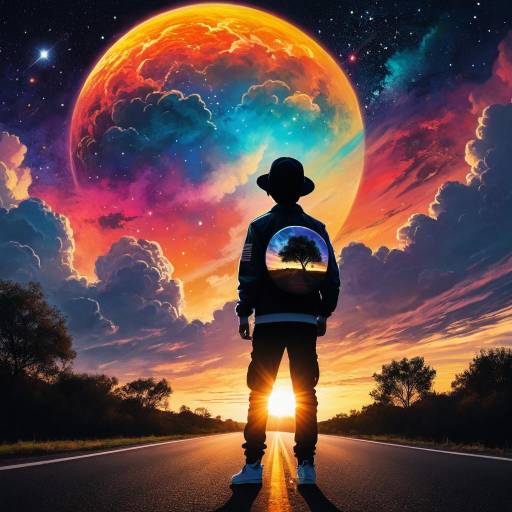 A Boy Gazing at a Colorful Sunset