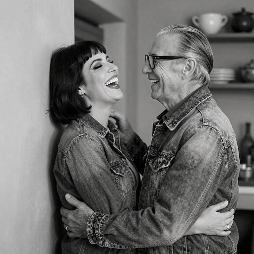 Joyful Embrace in Black-and-White