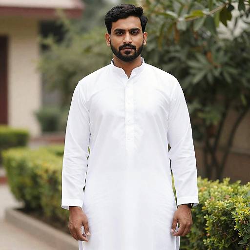 Man in White Kurta by Garden