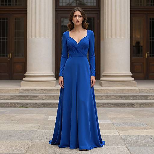 Woman in Blue Long Sleeve Gown