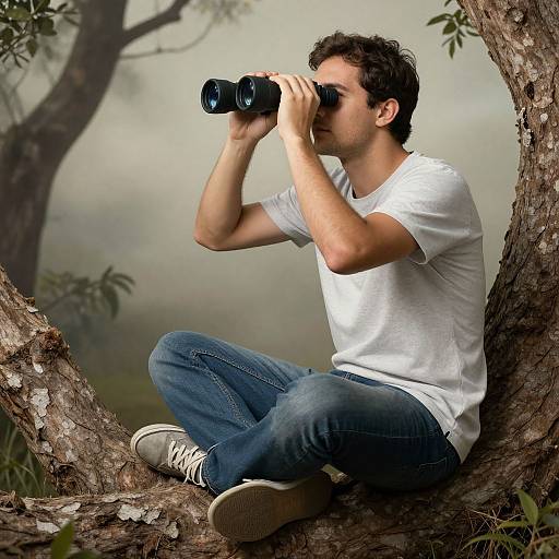 Detailed Neo-Surreal Man with Binoculars