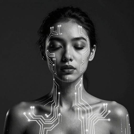 Moody Cybernetic Portrait with Glowing Circuits