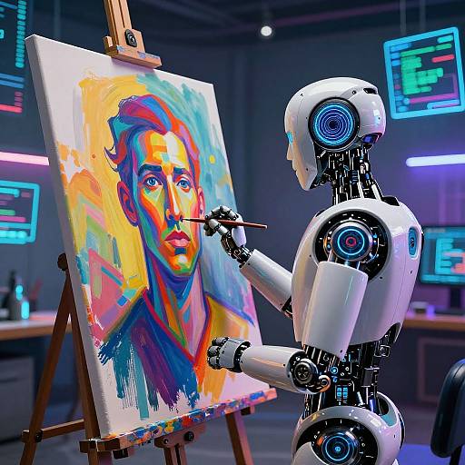 AI Robot Artist Painting Abstract Portrait