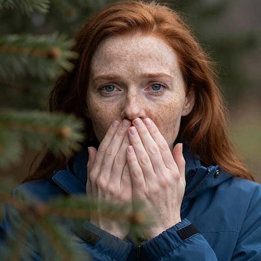 Expressive Red-Haired Woman in Nature