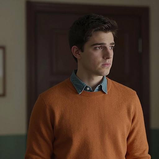 Focused Young Man in Dim Room