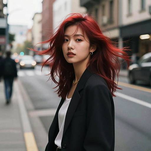 Red-Tipped Hair in Urban Motion