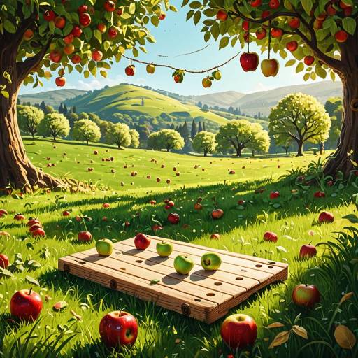 Sunlit Apple Orchard with Game Interface