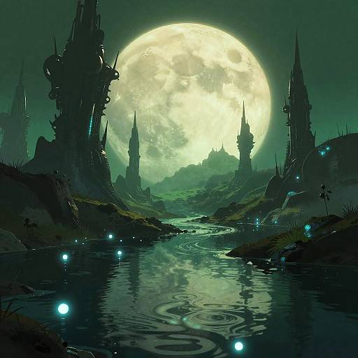 Futuristic Alien Landscape at Night