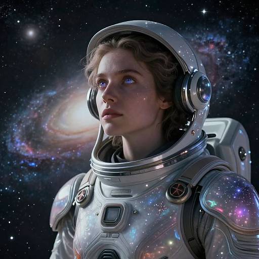 Celestial Explorer in Iridescent Exosuit