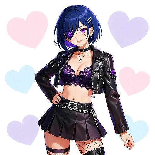 Confident Anime Woman with Violet Glow