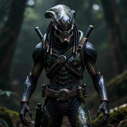 Menacing Predator Alien in Dark Forest
