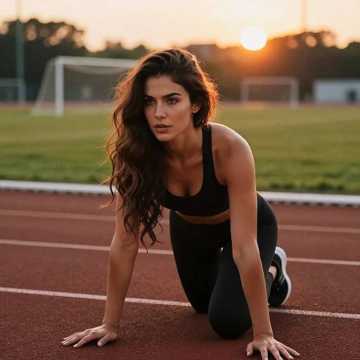 Determined Fit Woman on Running Track