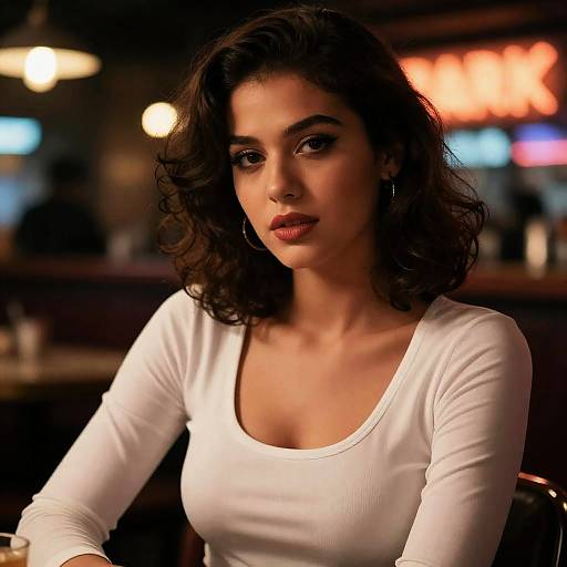 Seductive Woman in 80s Style Cantina