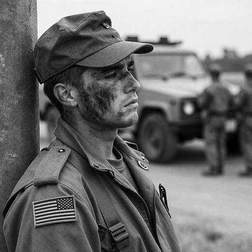 Weary Soldier: A Black and White Portrait