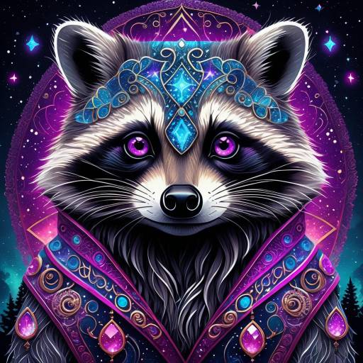 Mystical Raccoon Under Starry Skies