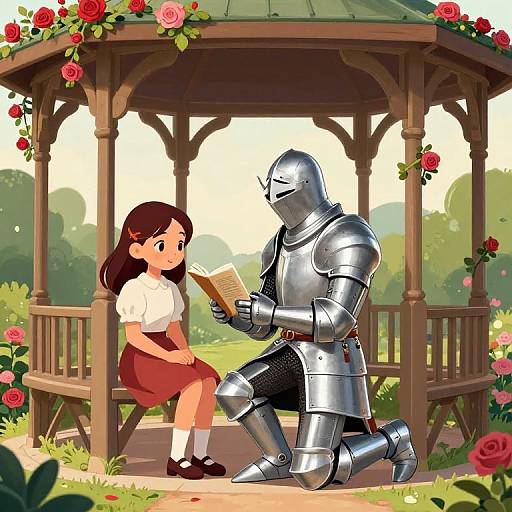 Knight Reading Poetry in Rose Garden