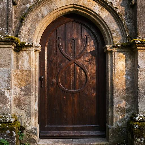 Monastic Symbol on Mossy Abbey Door