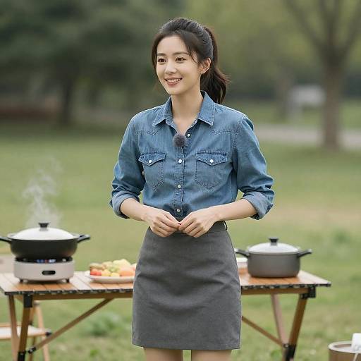 Smiling Woman Standing Outdoors in Park