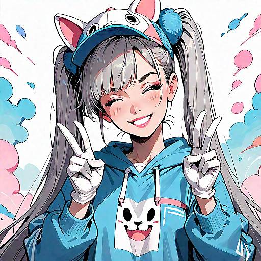 Anime Girl with Twintails and Hoodie