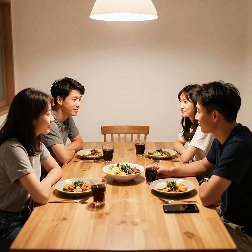 Four Young Adults Dining Together