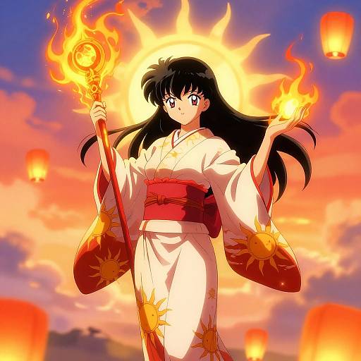 Sun Goddess Anime with Fiery Aura
