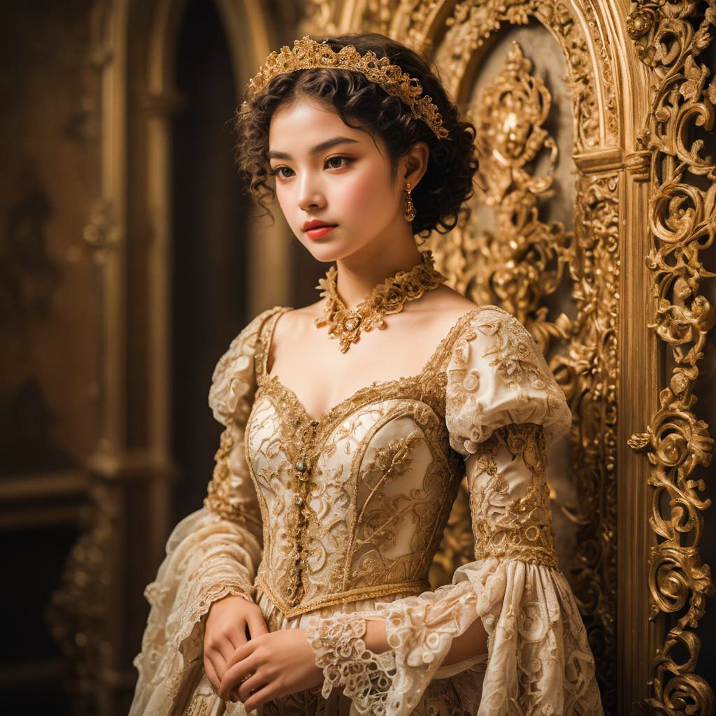 Shy Young Maiden in Renaissance Elegance