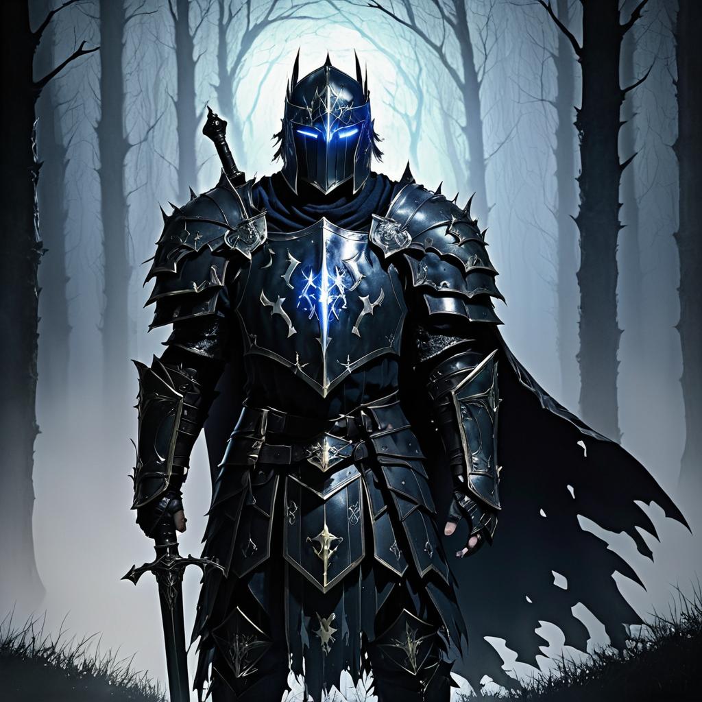 Cursed Knight in Foggy Forest Illustration