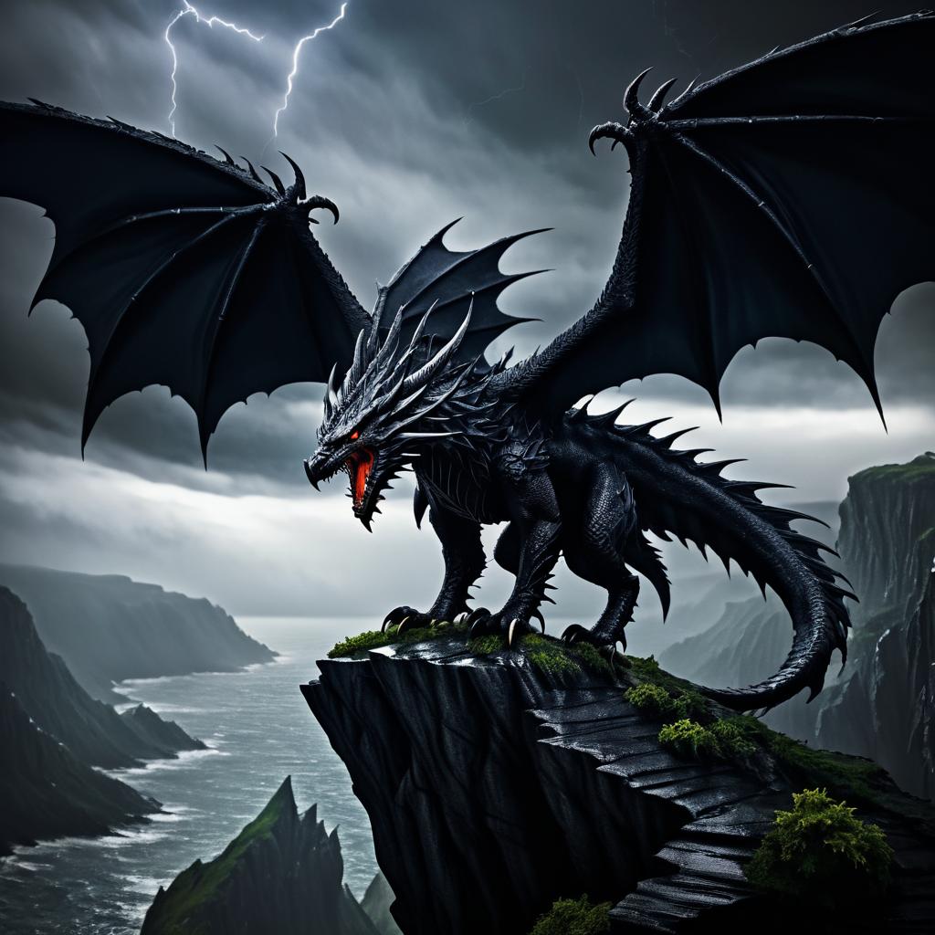 Dreadful Wyvern Amidst Dark Storm