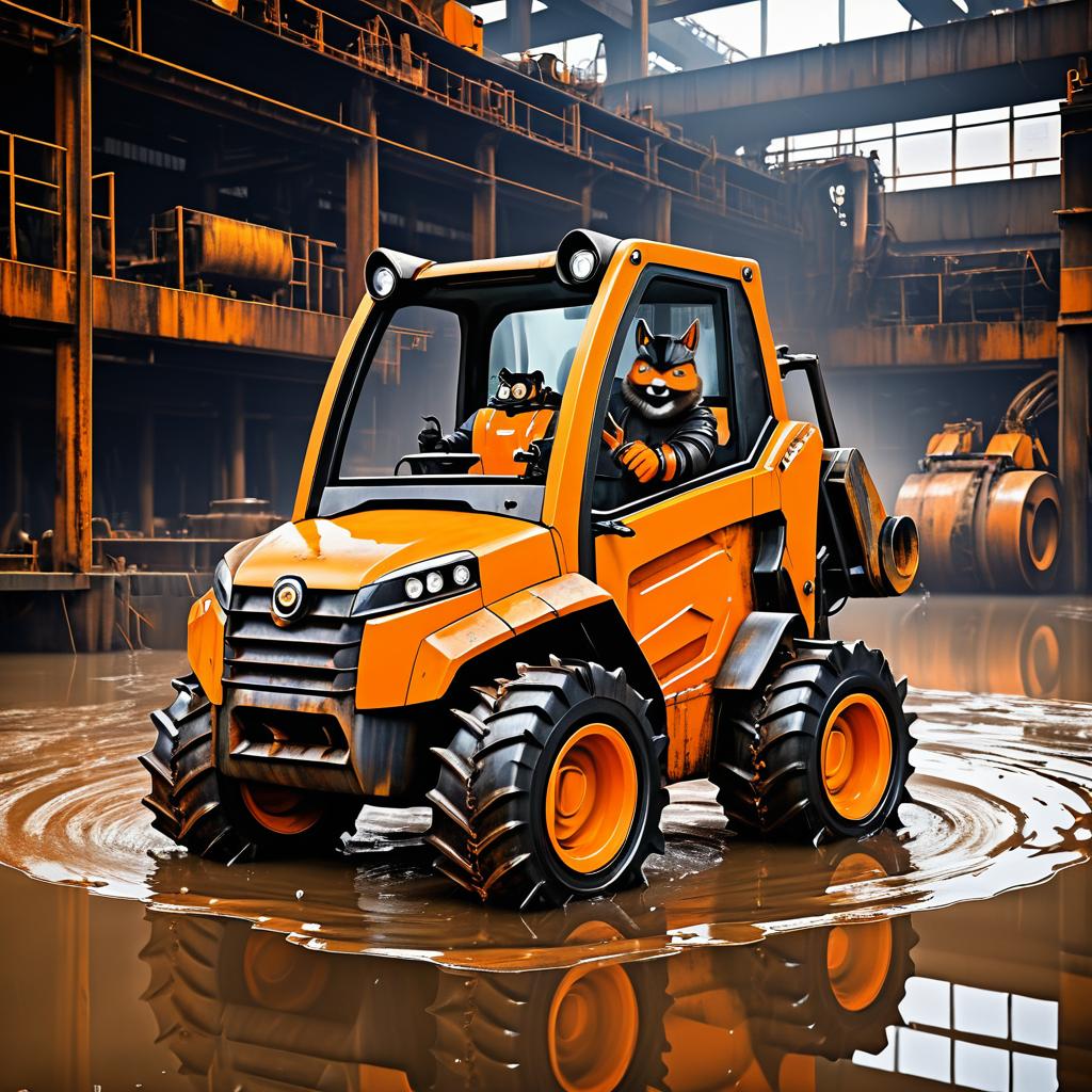 Cheerful Skid Steer in Flooded Mill