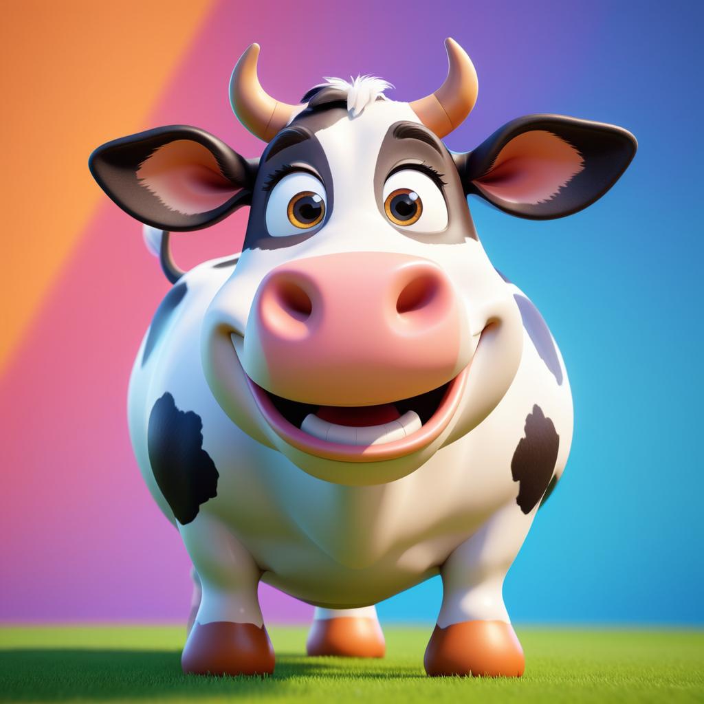 Playful Pixar-Style Cartoon Cow Face