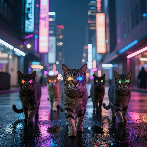 Cyberpunk Cats with Neon Eyes