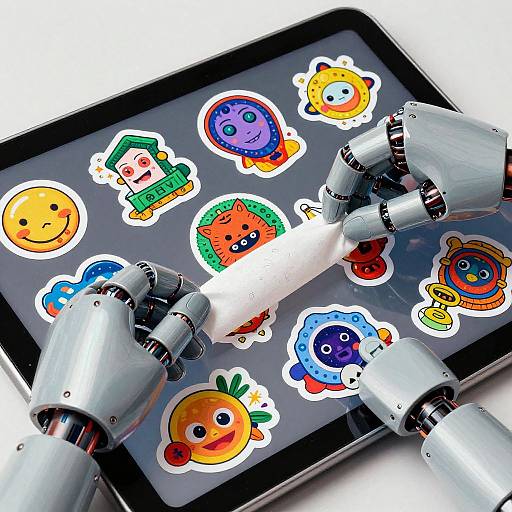 Whimsical AI Robot Sticker Art