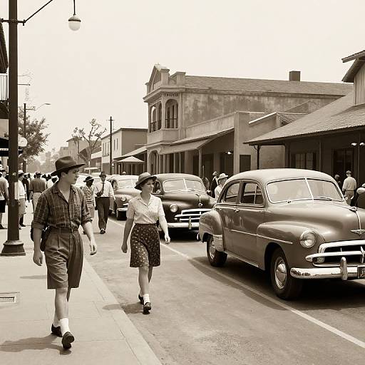 Vintage 1940s Bustling Street Scene