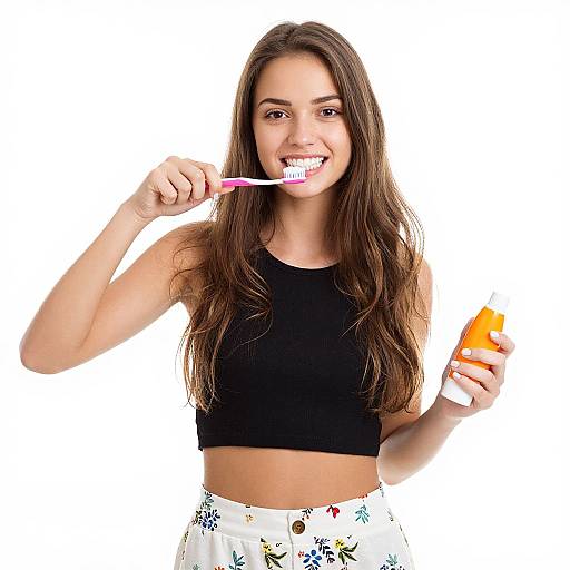 Smiling Woman Brushing Teeth