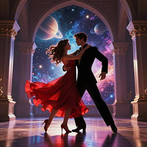 Cosmic Dance Under Ornate Archway