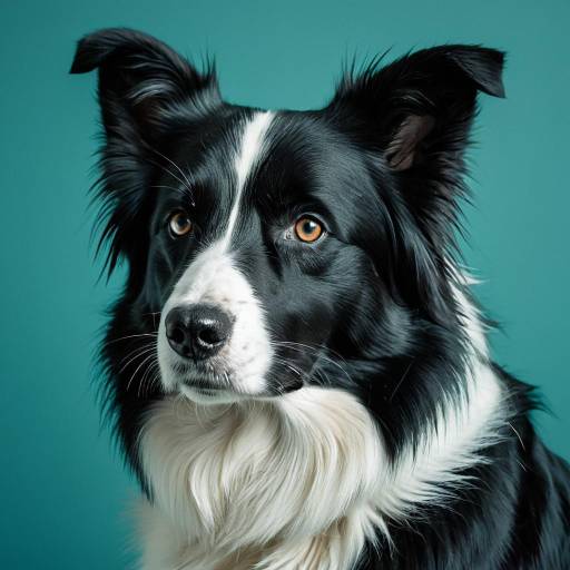 Realistic Border Collie Portrait on Teal