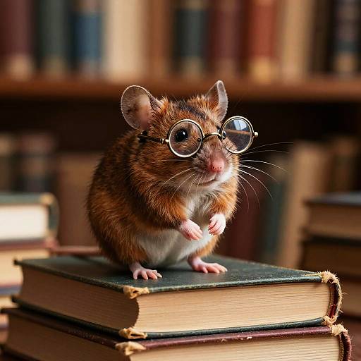 Mouse with Vintage Glasses in Library