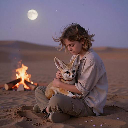 Warm Desert Camp with a Fox Pup