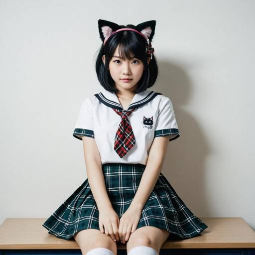 Cute Neko Girl in Plaid School Uniform