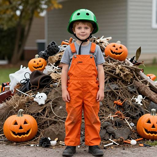 Halloween Garbage Boy in Overalls