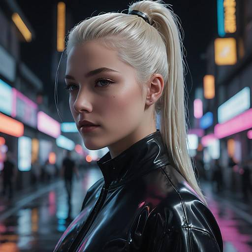 Cyberpunk Blonde Woman in Neon Street