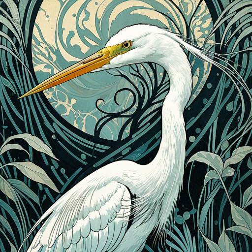 Graceful Egret Portrait in Silver Tones