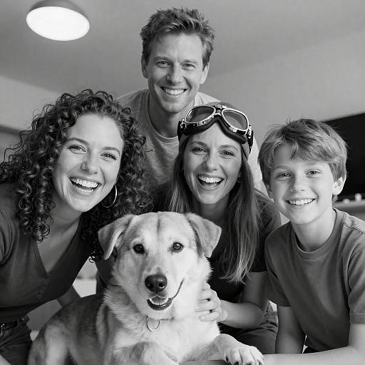 Joyful Family Portrait in Black and White