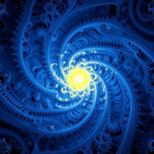 Surreal Blue Fractal with Glowing Center