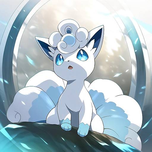 Illustration of Alolan vulpix, pokemon in the style of Mitarashi kousei