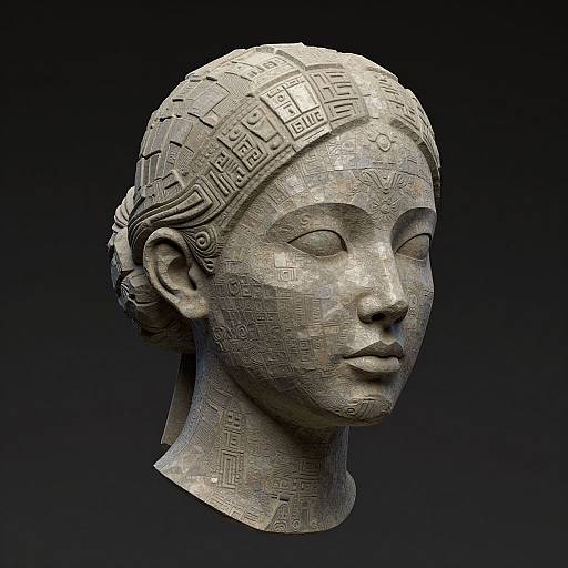 Geometric Stone Sculpture of Woman's Head