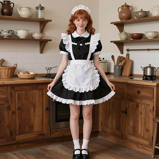 Charming Vintage French Maid in Kitchen