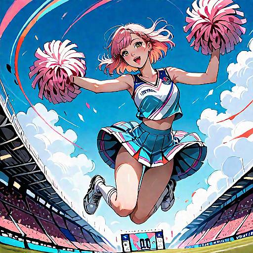 Ultra-Detailed Anime Cheerleader in Stadium